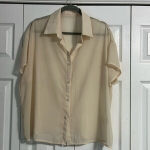 Sheer, button up, short sleeve, shirt. Size Large